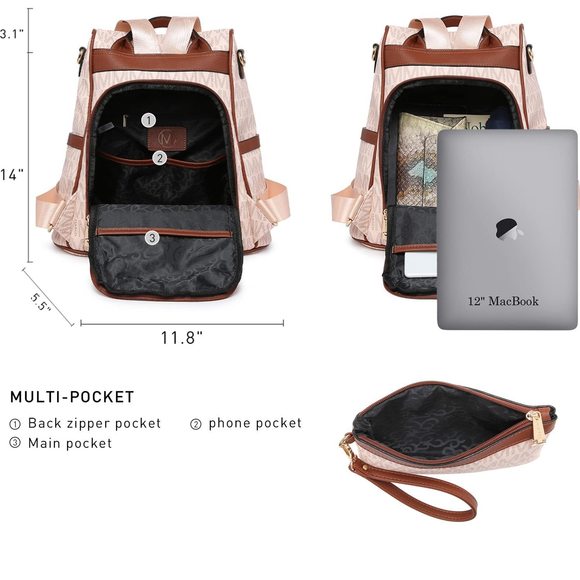 MKP Women Fashion Backpack Purse Multi Pockets Signature Anti-Theft Rucksack😉 - Picture 4 of 6